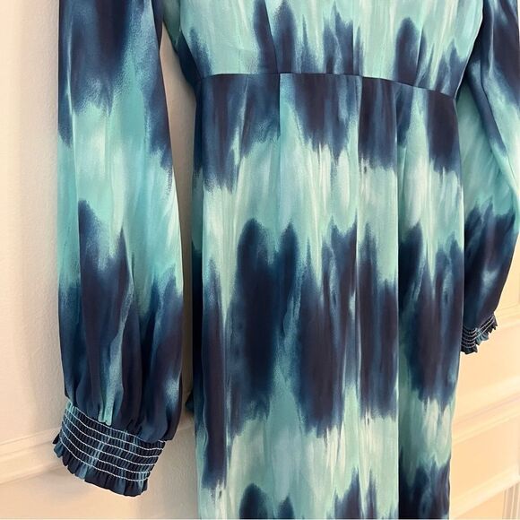 Toccin Tie Dye Wrap Front Long Sleeve Shirt Dress in Blue Size 0 NWT - Picture 10 of 11